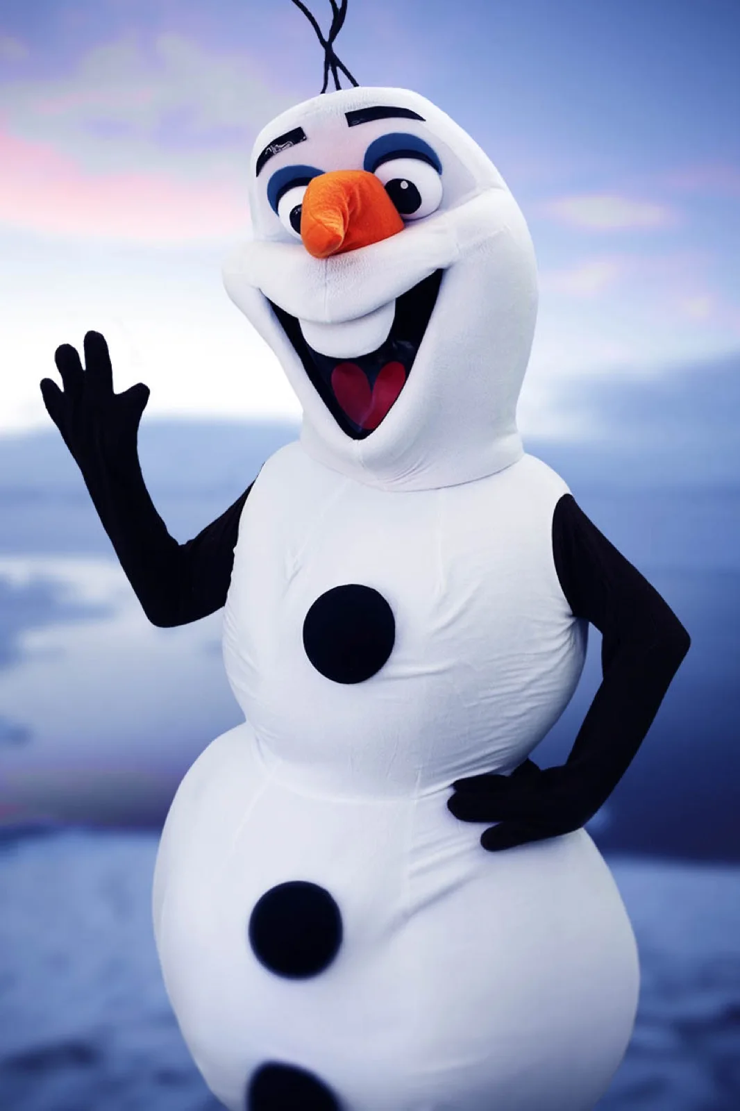 Snowman party character in Boise